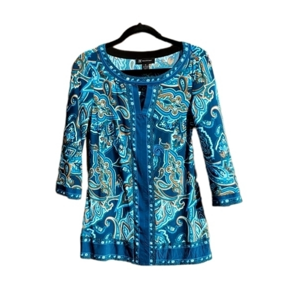 Women's I.N.C. International Concepts Turquoise Pattern Beaded‎ Blouse Small